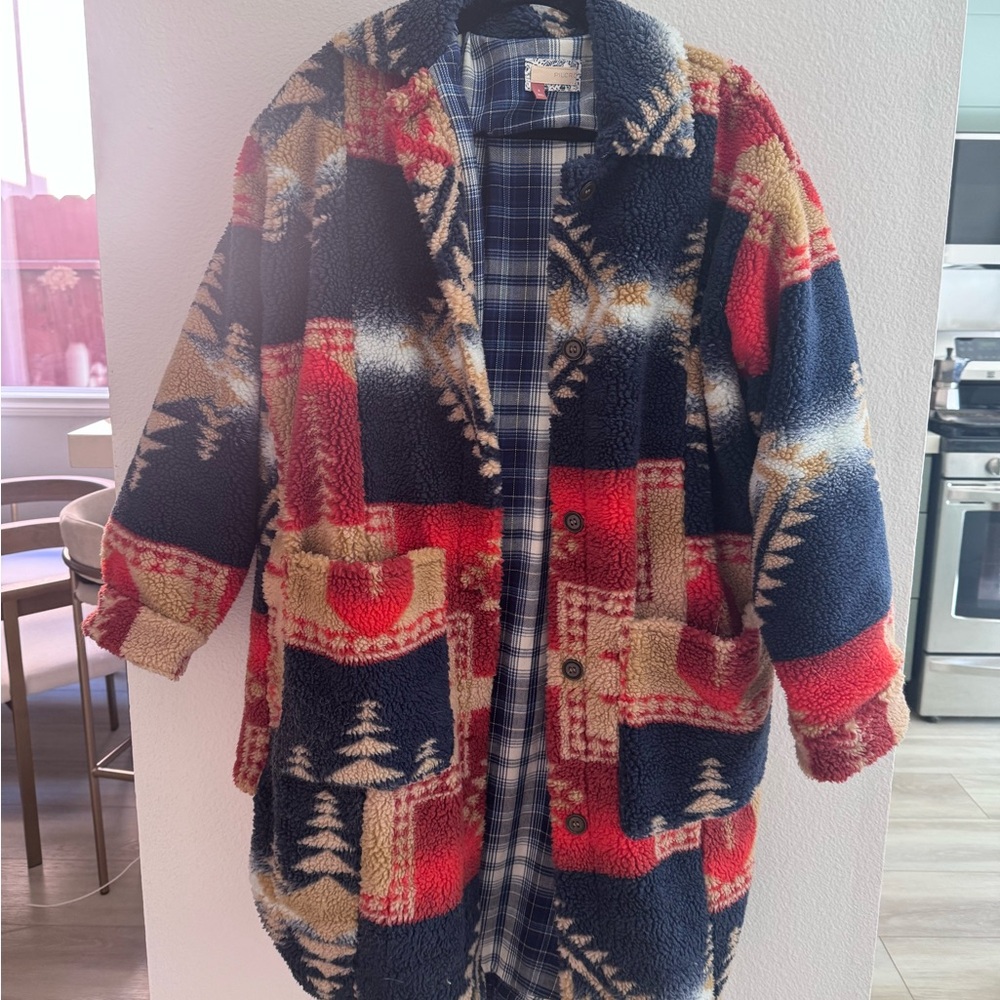Anthropologie x Pilcro Leopard Duster Sherpa Jacket
